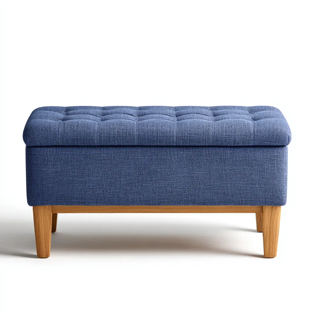 Slaapkamerbankje - Stoffen bekleding met opbergruimte en houten poten - 110x45x50 cm - Blauw - Modern ontwerp-Havenaro