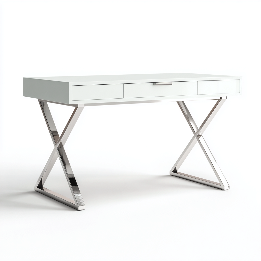 Bureau van metaal - 120x55x75 cm - wit-zilver - modern design - met opbergruimte-Havenaro