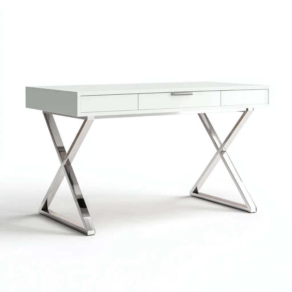 Bureau van metaal - 120x55x75 cm - wit-zilver - modern design - met opbergruimte-Havenaro