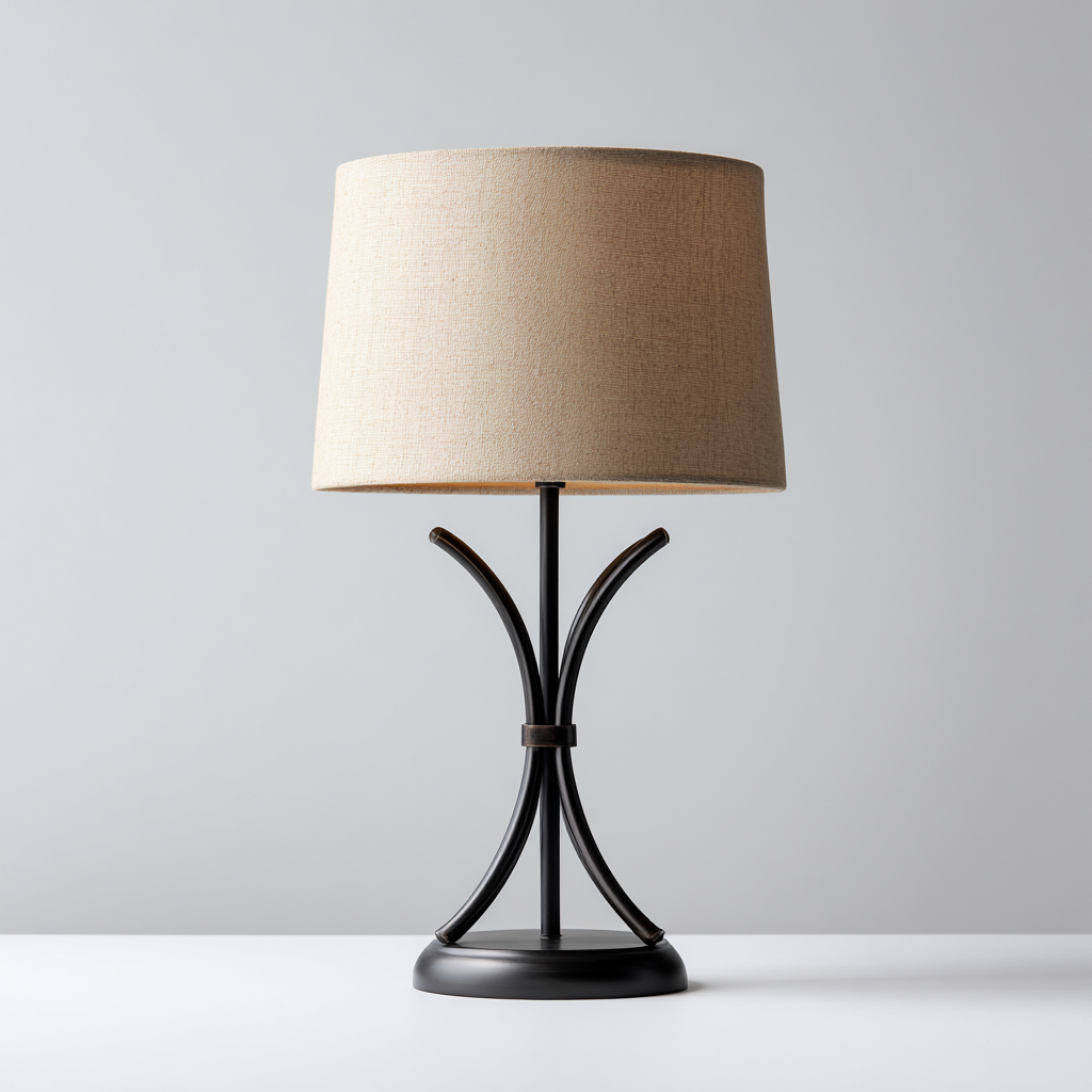 Tafellamp met metaal en linnen - zwart-beige - modern ontwerp - 29x29x50 cm-Havenaro