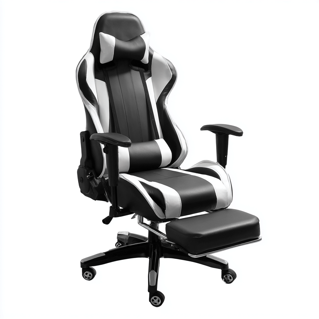 Bureaustoel - kunstleren bekleding met voetsteun - 70x70x130 cm - zwart-wit - ergonomisch ontwerp-Havenaro