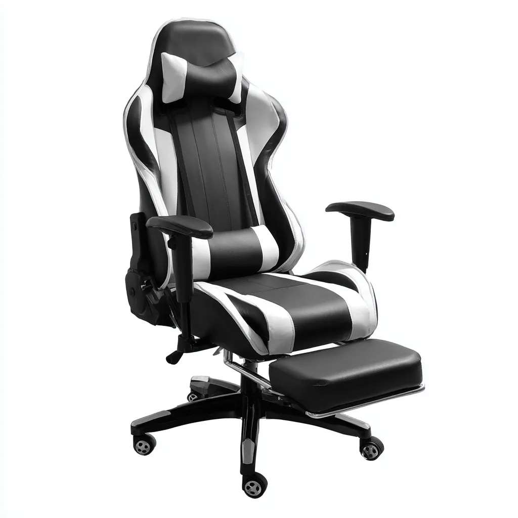 Bureaustoel - kunstleren bekleding met voetsteun - 70x70x130 cm - zwart-wit - ergonomisch ontwerp-Havenaro