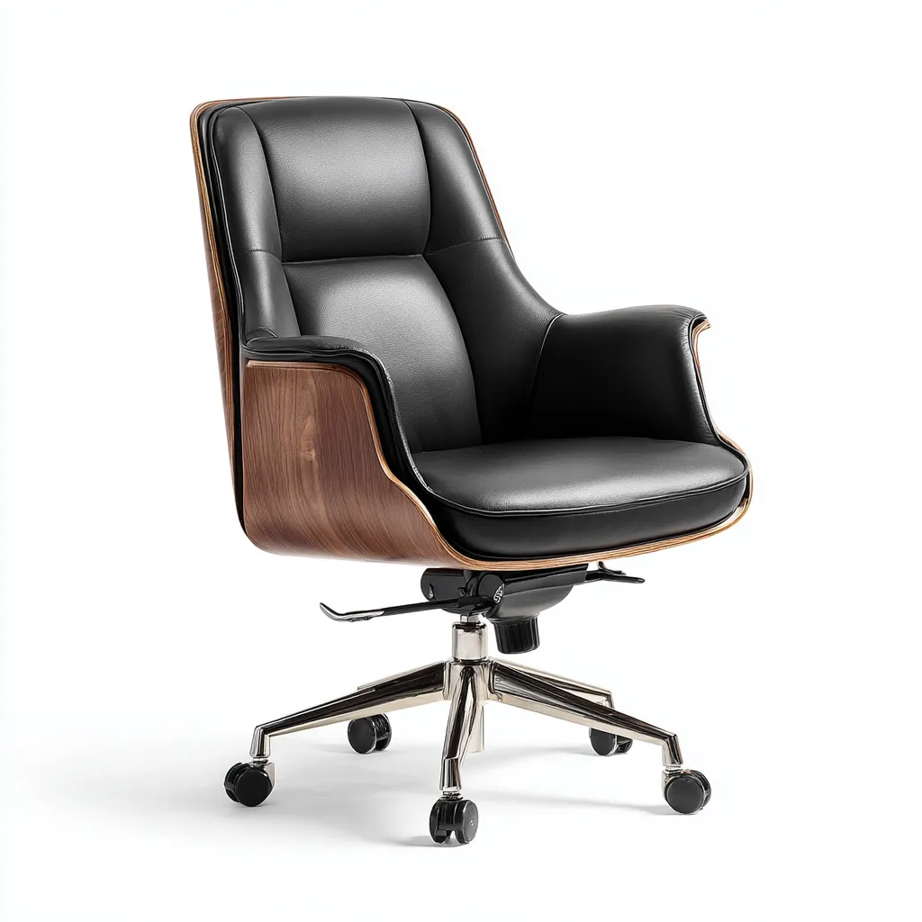 Bureaustoel - leren bekleding en houtfineer - 68x70x100 cm - zwart - modern ontwerp-Havenaro