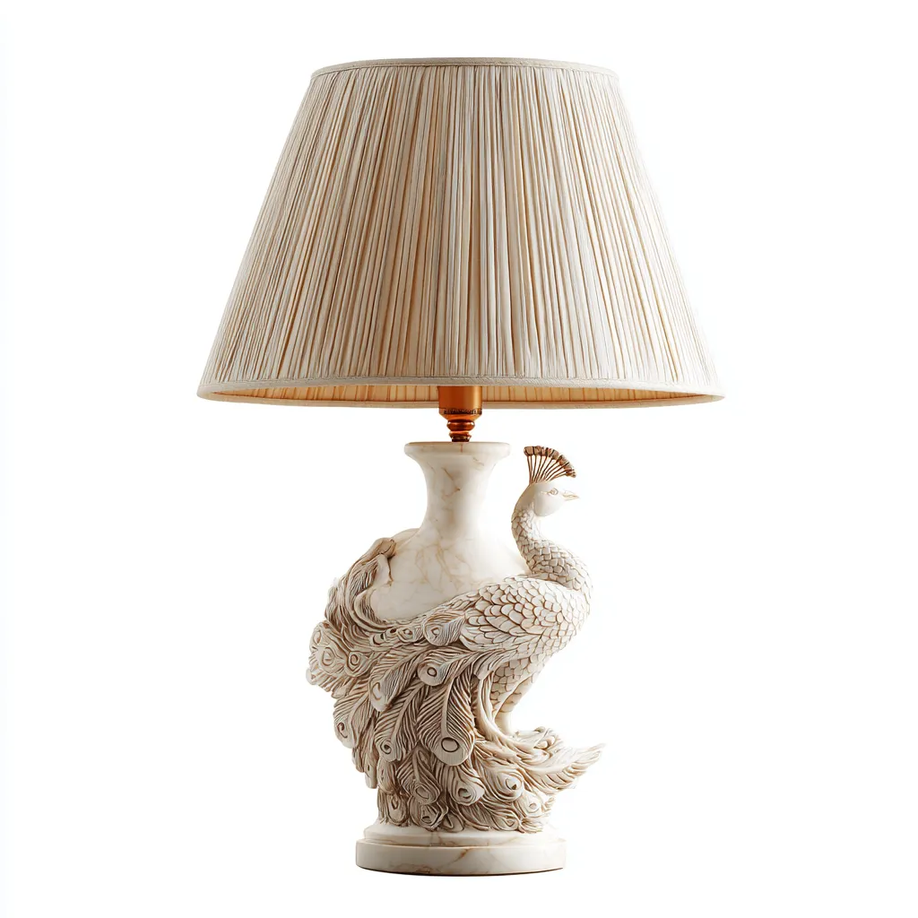 Tafellamp polyresin en stof - pauwdesign in ivoor - 34x34x58 cm-Havenaro