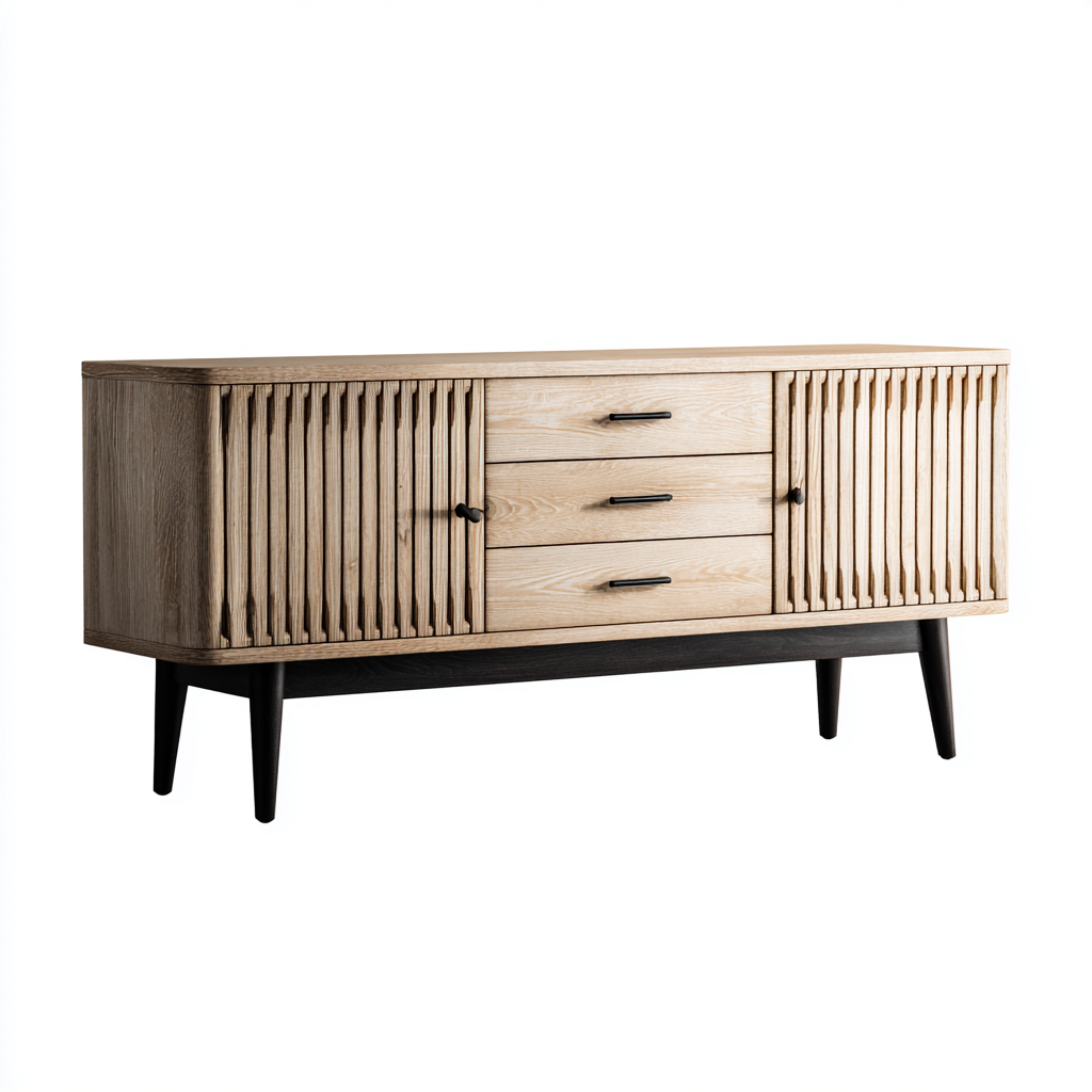 Tv meubel hout - 150x45x80 cm - licht hout-zwart - Scandinavisch ontwerp-Havenaro