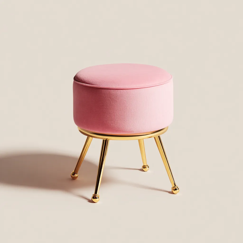 Poef fluweel en metaal 40x40x45 cm - roze-goud - modern elegant design-Havenaro