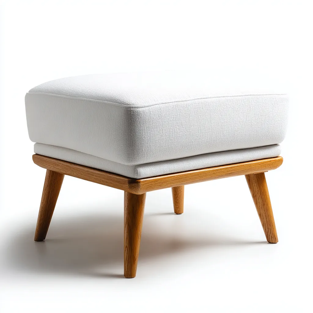 Poef stof en hout 50x45x45 cm - wit - Scandinavisch design-Havenaro