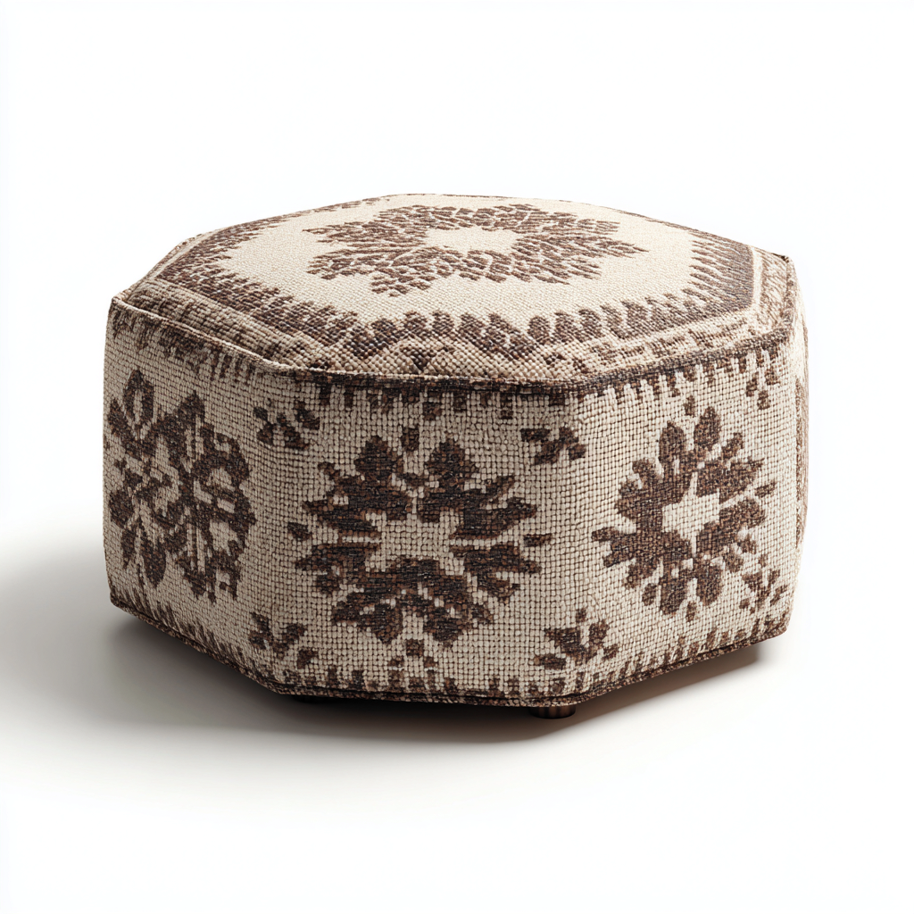 Poef katoenen geweven stof 60x60x35 cm - beige en bruin patroon - bohemien stijl-Havenaro