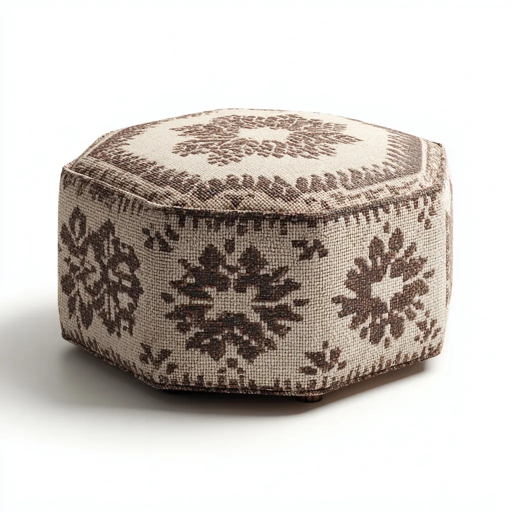 Poef katoenen geweven stof 60x60x35 cm - beige en bruin patroon - bohemien stijl-Havenaro