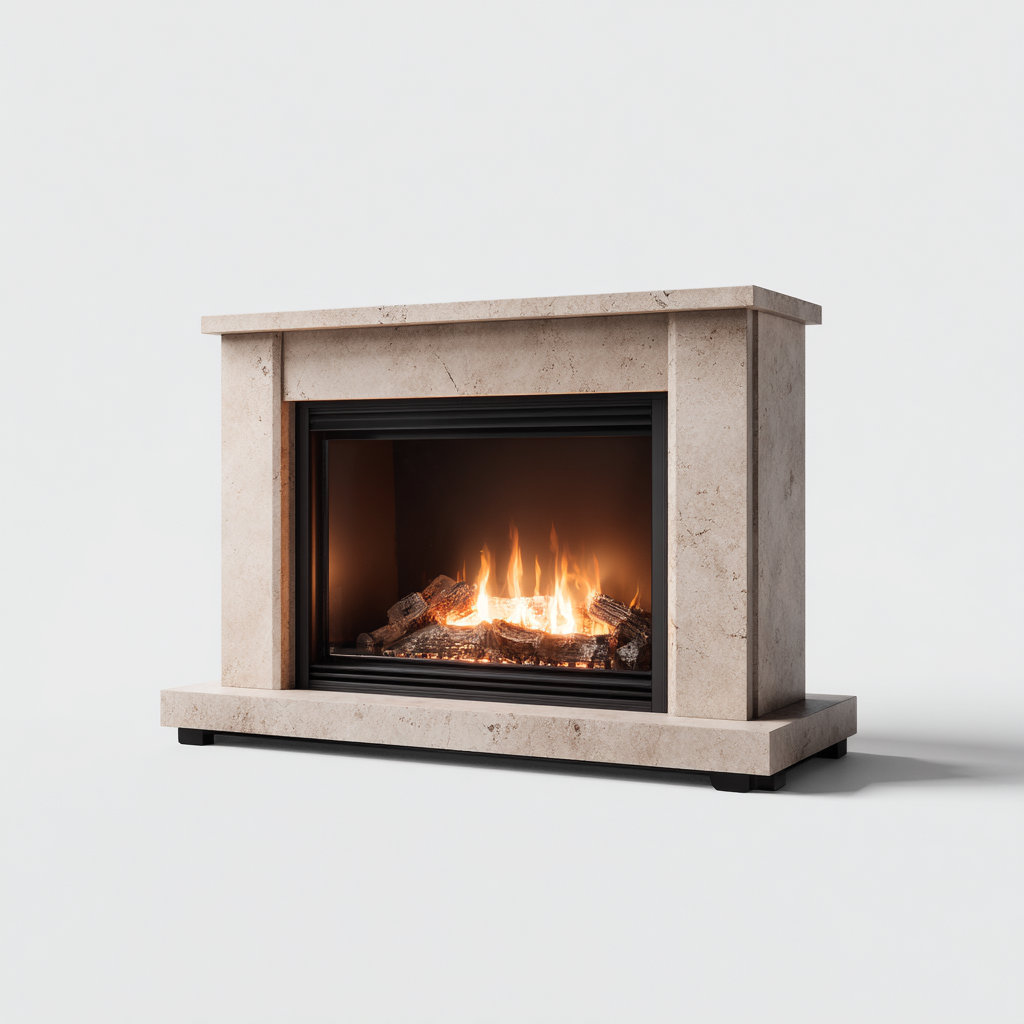 Haard - Kunststeen en glas - 120x40x90 cm - beige - Klassieke elektrische vrijstaande stijl-Havenaro
