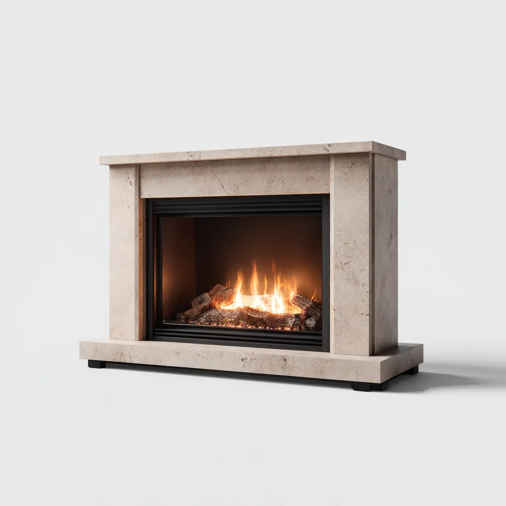 Haard - Kunststeen en glas - 120x40x90 cm - beige - Klassieke elektrische vrijstaande stijl-Havenaro