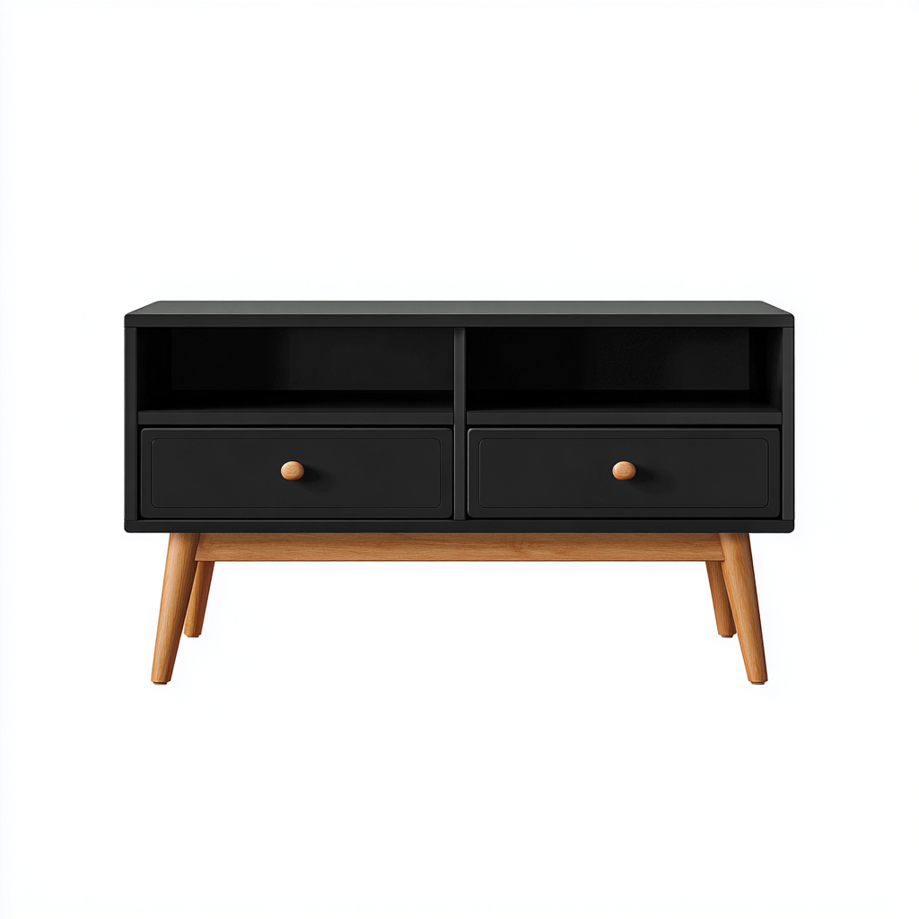 Tv meubel hout - 110x45x55 cm - zwart-natuurlijk hout - modern ontwerp-Havenaro