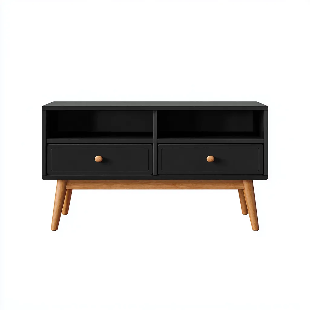 Tv meubel hout - 110x45x55 cm - zwart-natuurlijk hout - modern ontwerp-Havenaro