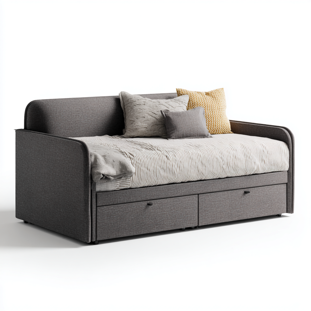 Slaapbank in stof met opberglade 200x90x85 cm - grijs - modern ontwerp-Havenaro