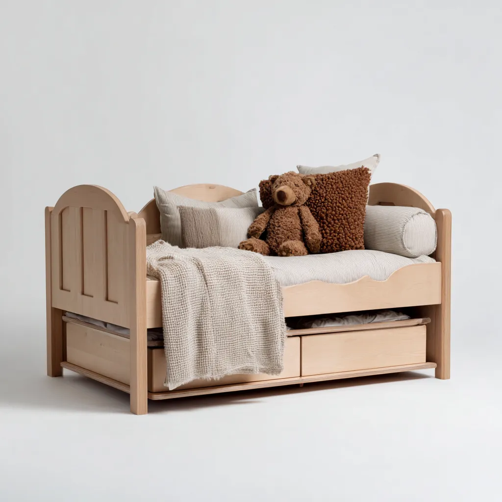 Slaapbank voor kinderen in massief hout met opberglade 190x90x85 cm - natuurlijk hout - klassiek ontwerp-Havenaro