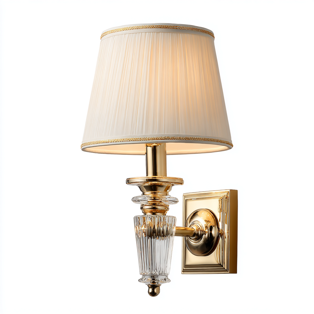 Wandlamp stof-glas-metaal klassiek design - 19x17x36 cm - wit-goud-Havenaro