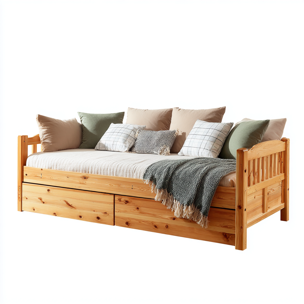 Slaapbank in massief hout met opberglade 200x90x85 cm - bruin - Scandinavisch ontwerp-Havenaro