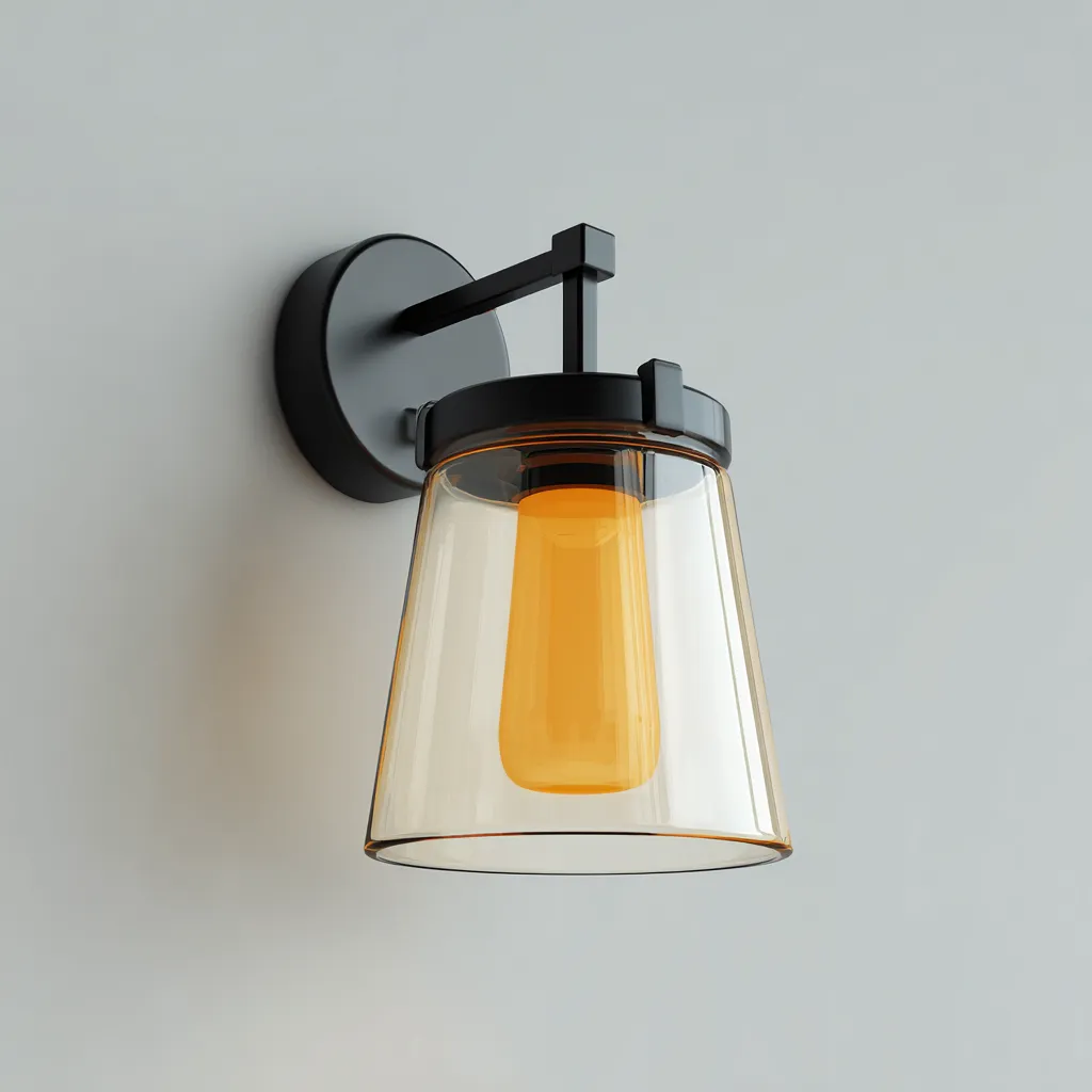 Wandlamp glas-metaal modern design - 15x18x27 cm - amber-zwart-Havenaro