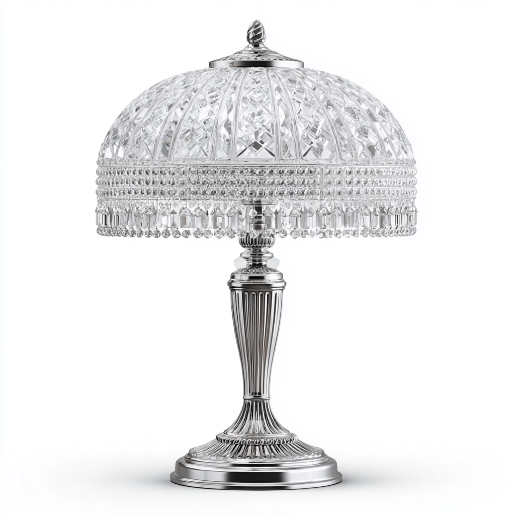 Tafellamp kristal en metaal - zilver-transparant - klassiek luxe ontwerp - 30x30x50 cm-Havenaro