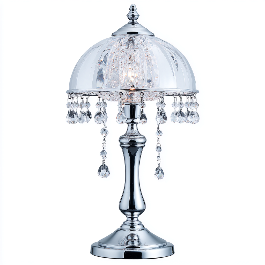 Tafellamp in metaal en glas 26x26x50 cm - zilver - klassiek ontwerp met kristallen hangers-Havenaro