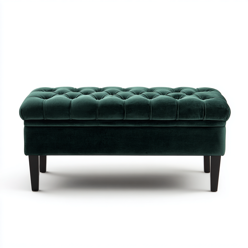 Slaapkamerbankje - Fluwelen bekleding met opbergruimte en houten poten - 110x45x50 cm - Donkergroen - Modern ontwerp-Havenaro