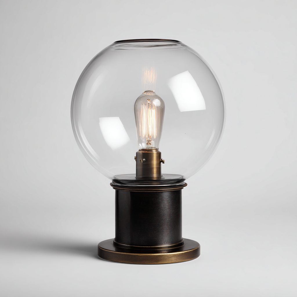 Tafellamp met glas en metaal - donkerbruin-goud - modern industrieel ontwerp - 26x26x40 cm-Havenaro