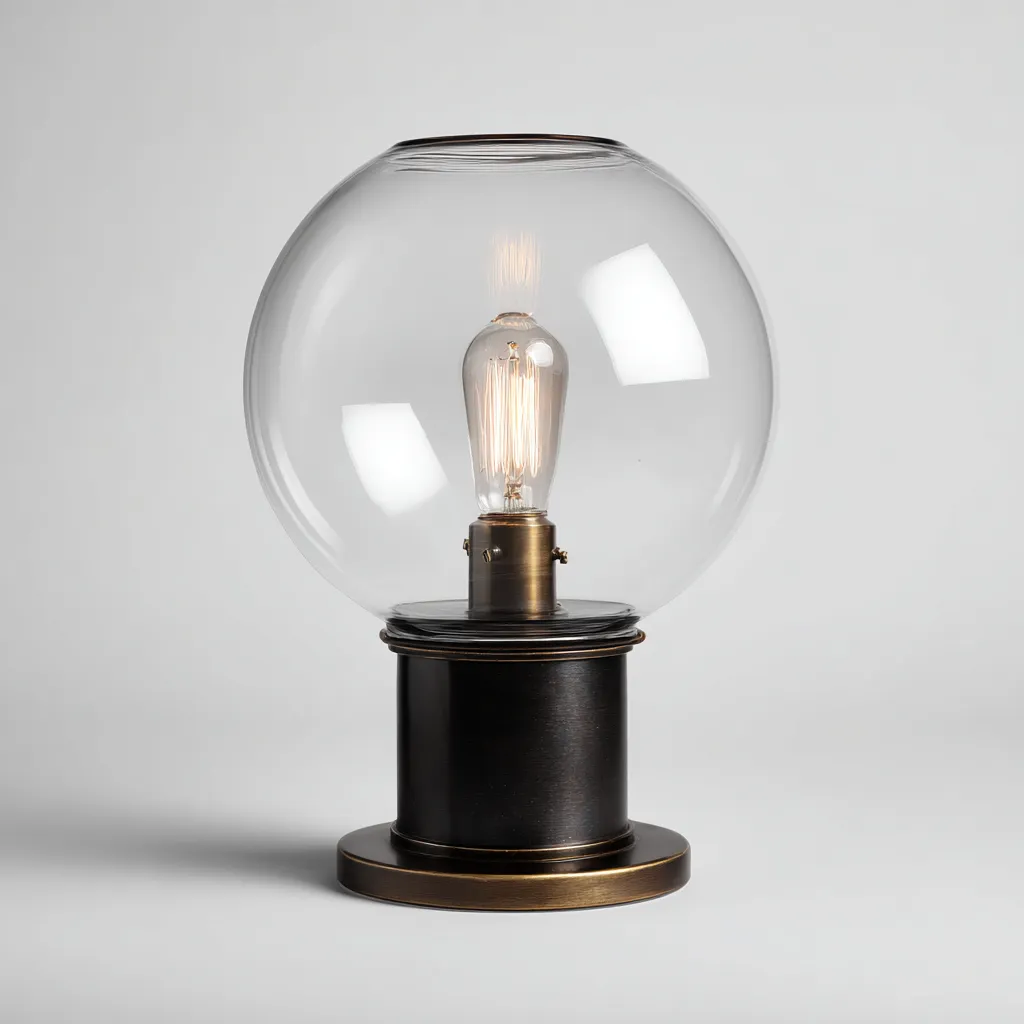 Tafellamp met glas en metaal - donkerbruin-goud - modern industrieel ontwerp - 26x26x40 cm-Havenaro