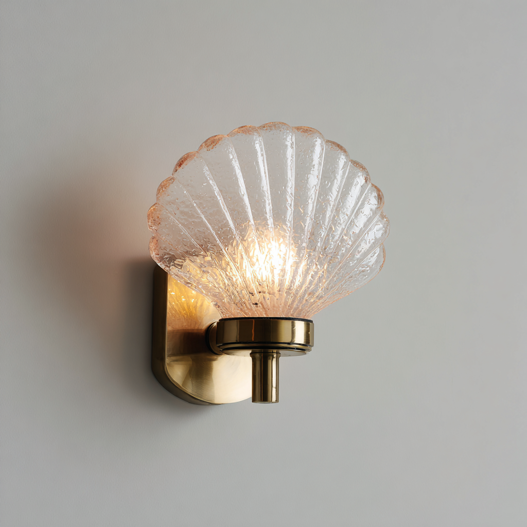 Wandlamp metaal-glas schelpvorm eigentijds design - 23x14x10 cm - goud-transparant-Havenaro