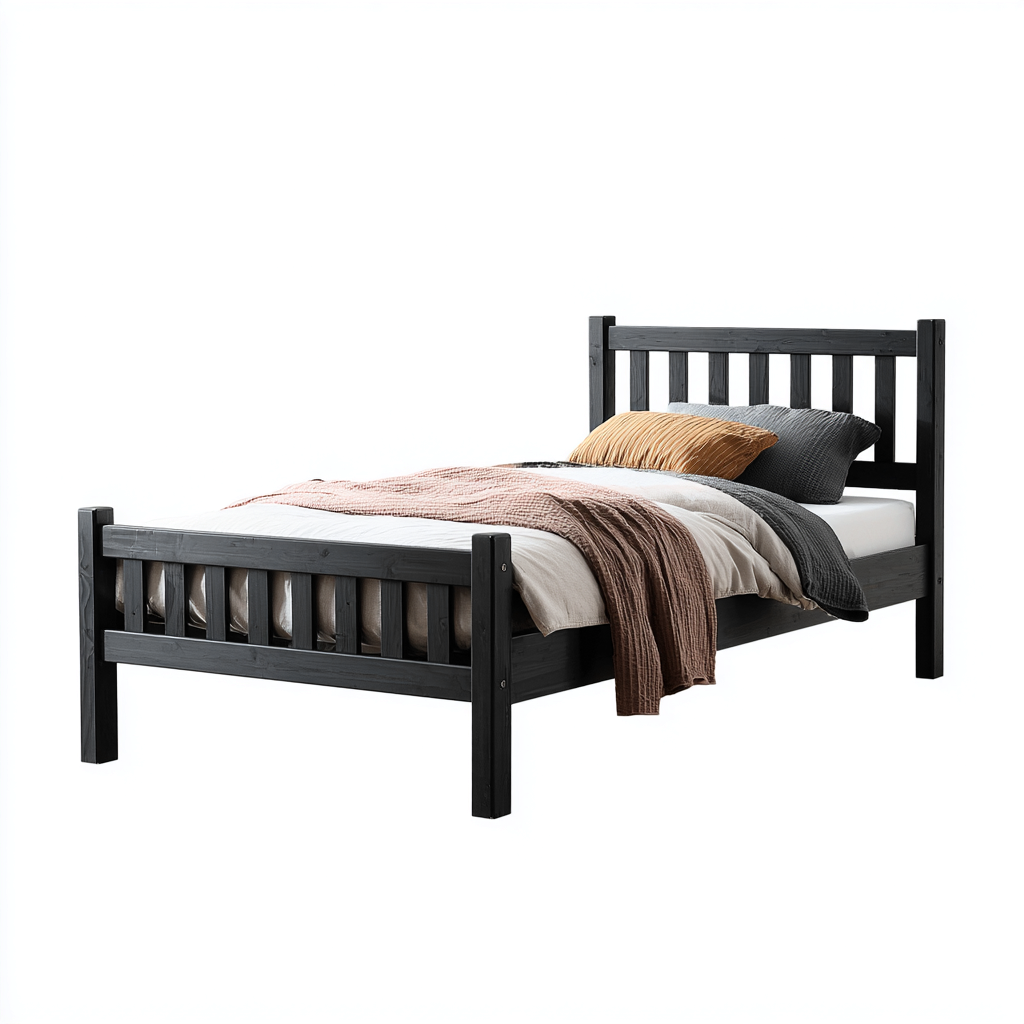 Eenpersoonsbed massief hout 200x100x90 cm - zwart - Scandinavisch design-Havenaro