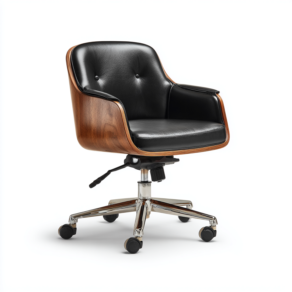 Bureaustoel - leren bekleding en houtfineer - 65x68x92 cm - zwart - modern ontwerp-Havenaro