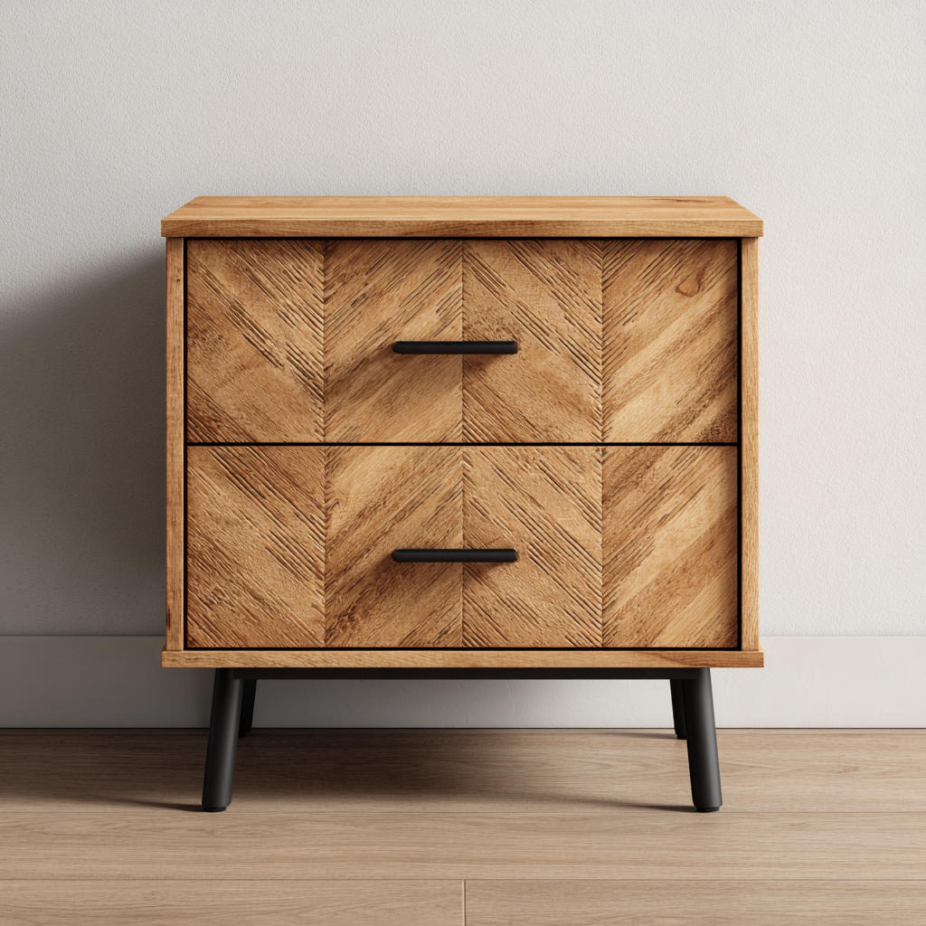 Table de chevet-bois massif-acier-50x40x60 cm-chêne clair-noir-style moderne-Interiorilo