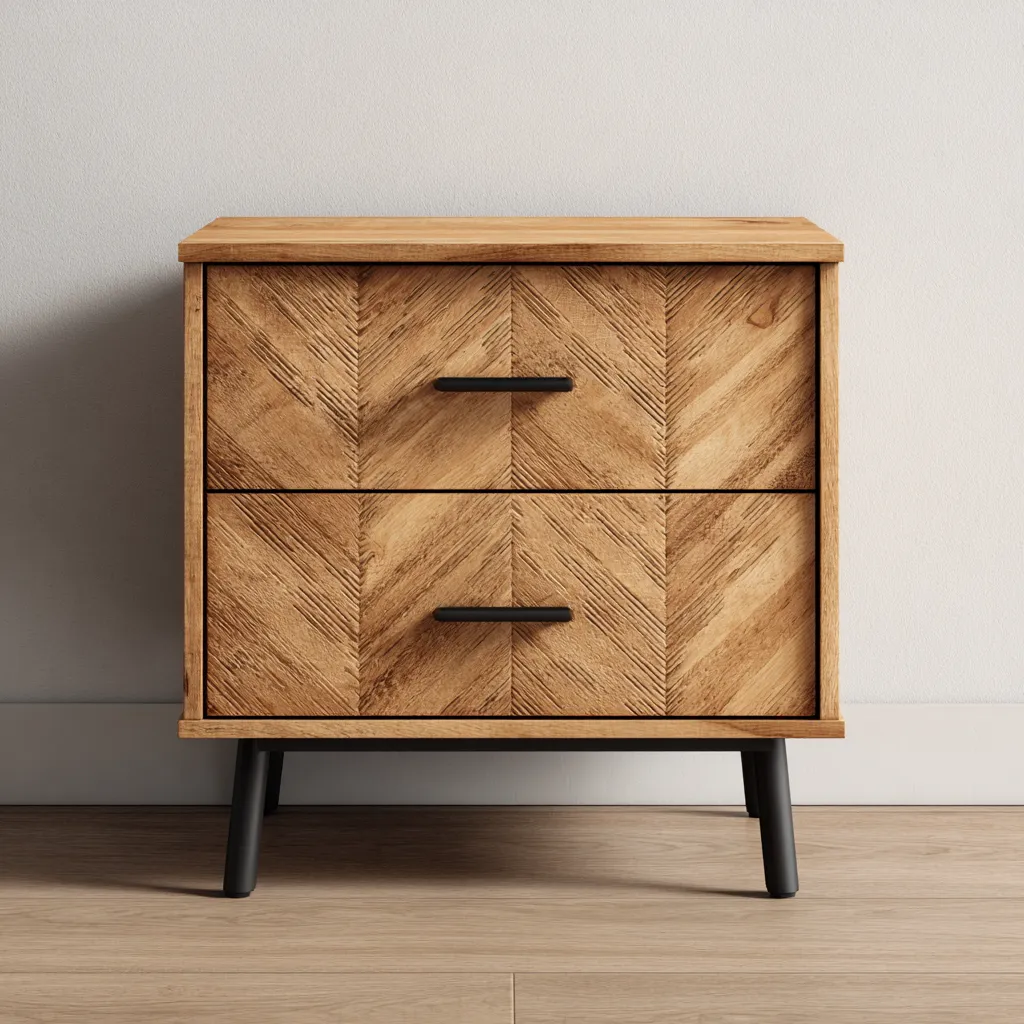 Table de chevet-bois massif-acier-50x40x60 cm-chêne clair-noir-style moderne-Interiorilo