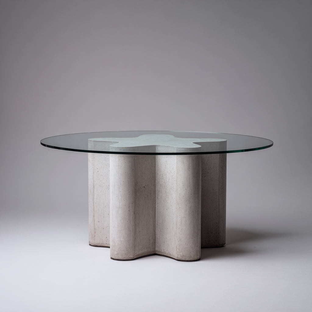 Table à manger - verre trempé - béton - 140x140x75 cm - transparent gris clair - design contemporain-Interiorilo
