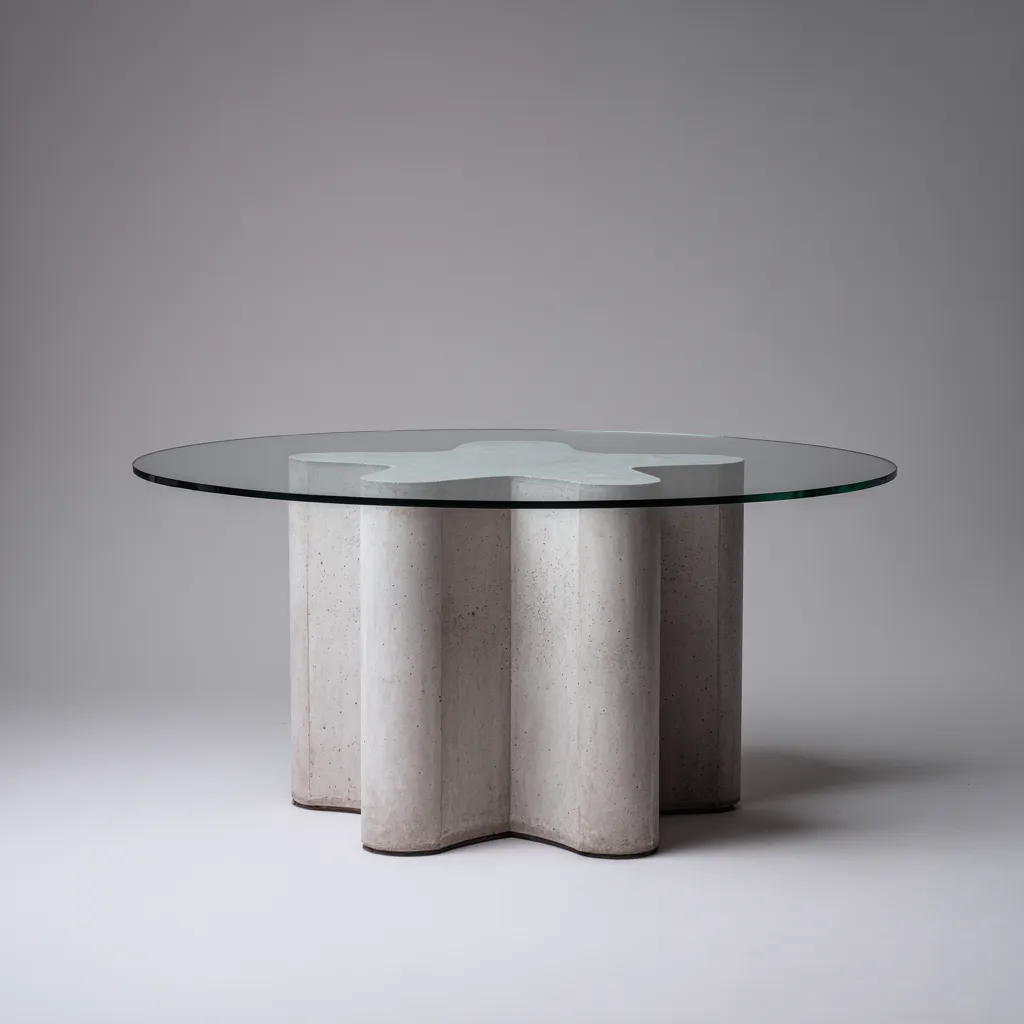 Table à manger - verre trempé - béton - 140x140x75 cm - transparent gris clair - design contemporain-Interiorilo
