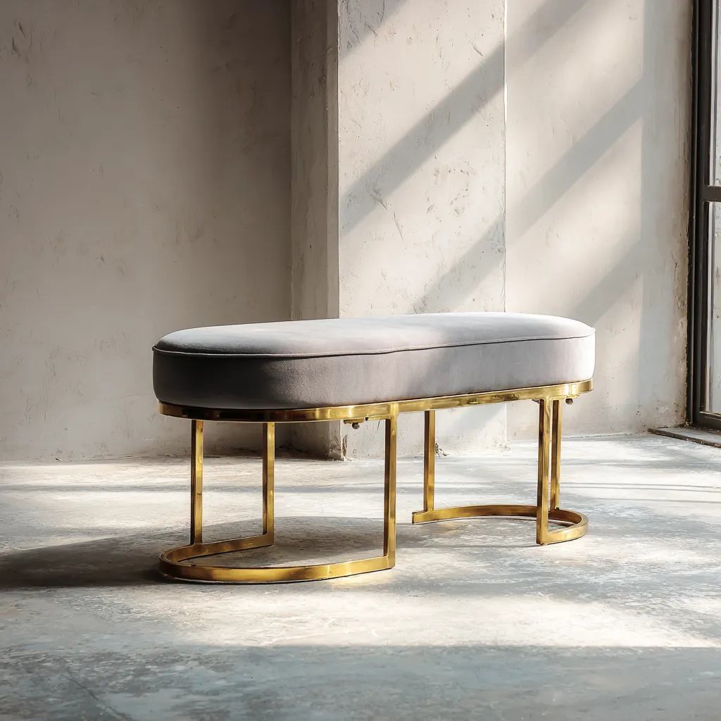 Banc de lit-métal-velours-128x44x47 cm-gris-style moderne-Interiorilo