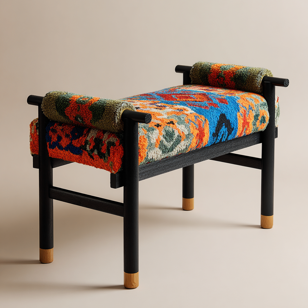Banc de lit-bois-tissu-115x40x55 cm-multicolore-noir-style contemporain-Interiorilo