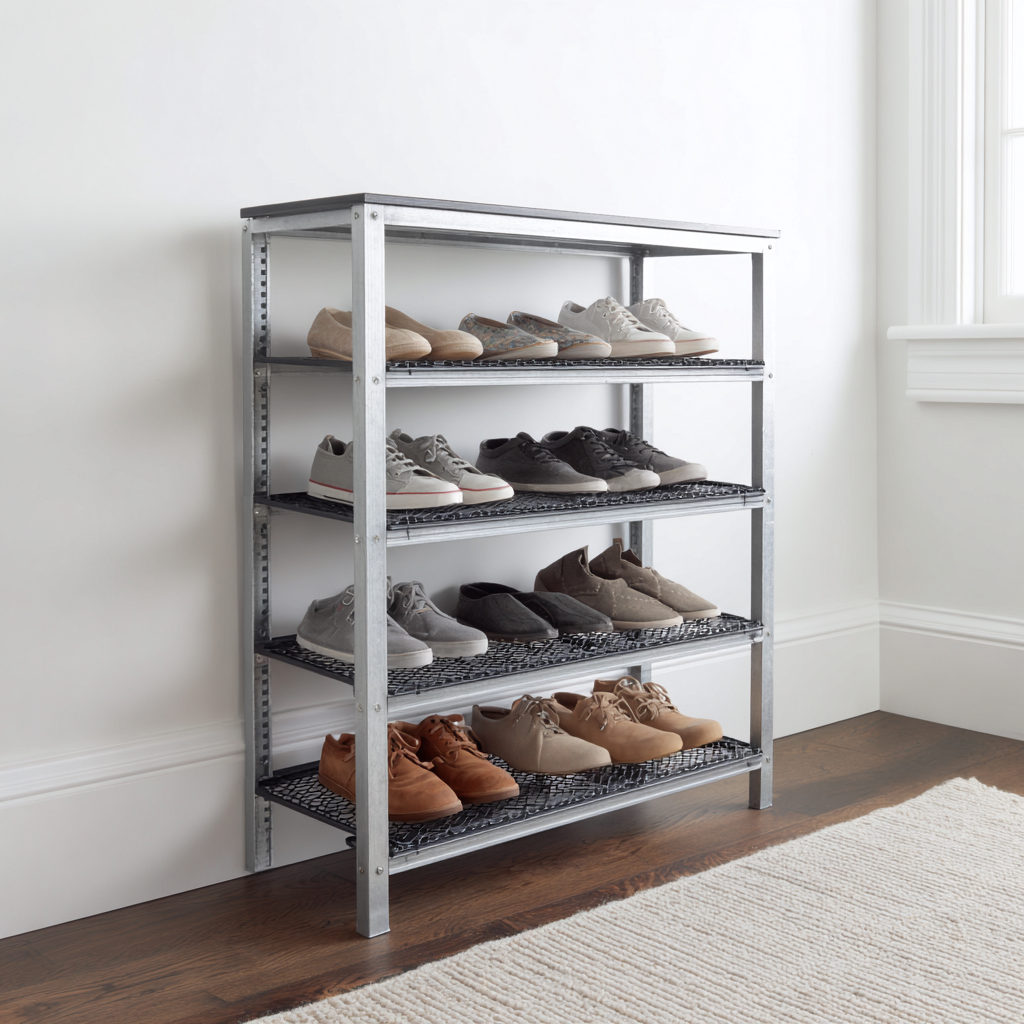 Meuble à chaussures - métal - 70x30x90 cm - gris - design industriel ouvert-Interiorilo