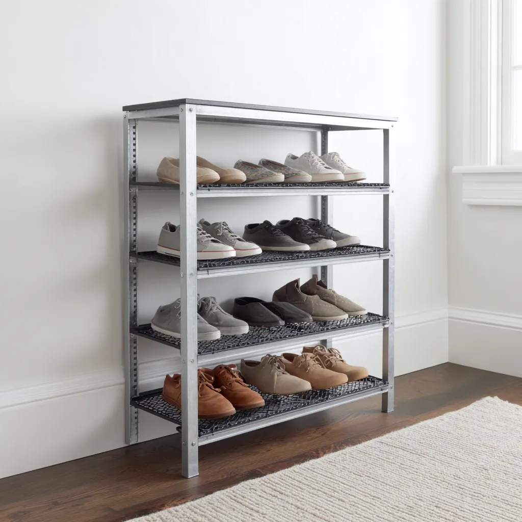 Meuble à chaussures - métal - 70x30x90 cm - gris - design industriel ouvert-Interiorilo