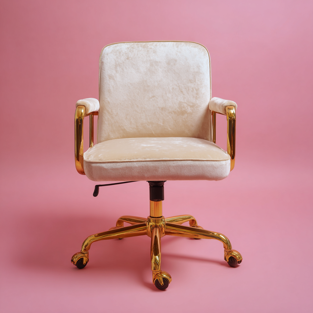 Chaise de bureau - velours - 60x60x92 cm - beige-or - design ergonomique pivotant-Interiorilo