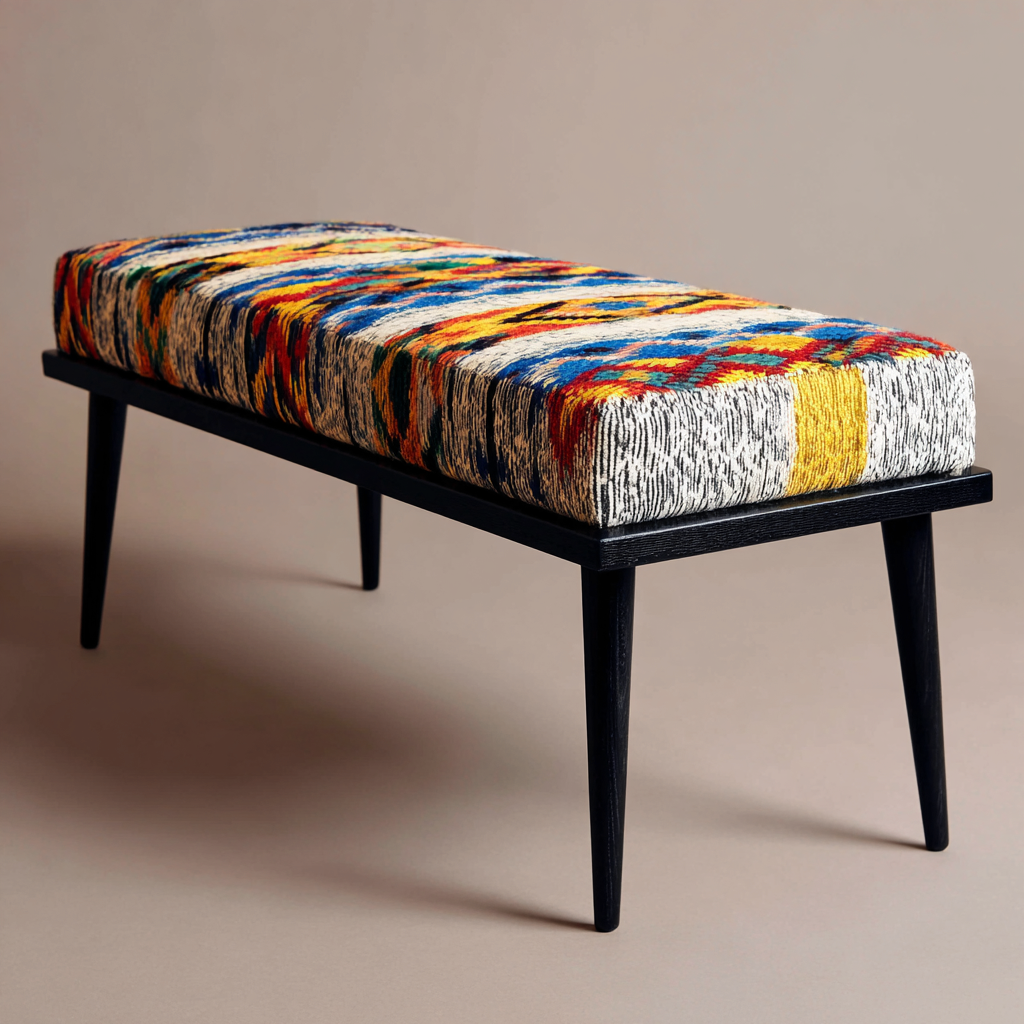 Banc de lit-bois-tissu-120x38x47 cm-multicolore-noir-style contemporain-Interiorilo