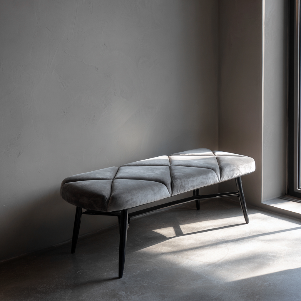 Banc de lit-bois-velours-110x42x48 cm-gris-style moderne-Interiorilo