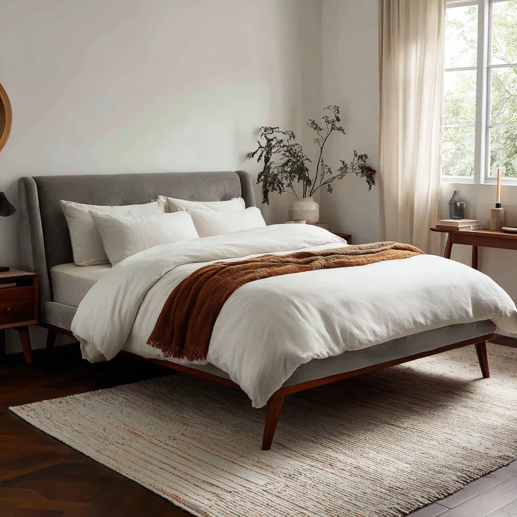 Lit double - velours - 200x160x110 cm - gris - design contemporain-Interiorilo