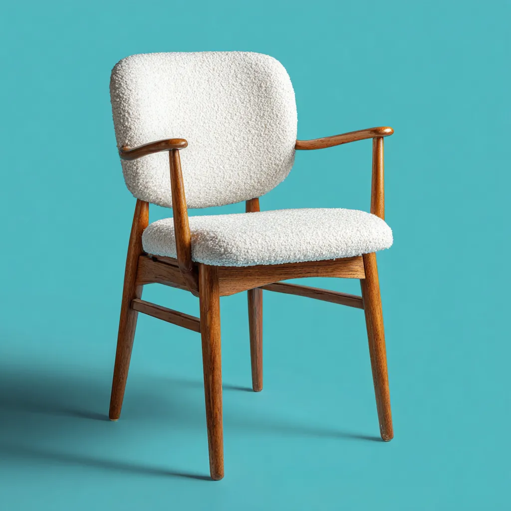Fauteuil - tissu bouclette - bois - 60x55x84 cm - blanc - style rétro-Interiorilo