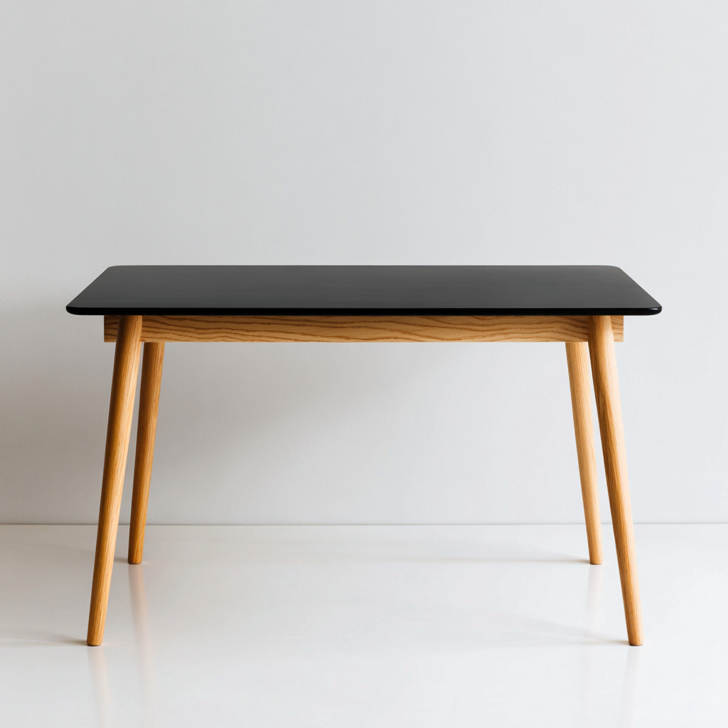 Table à manger - bois massif - 140x75x75 cm - noir-bois naturel - design moderne-Interiorilo