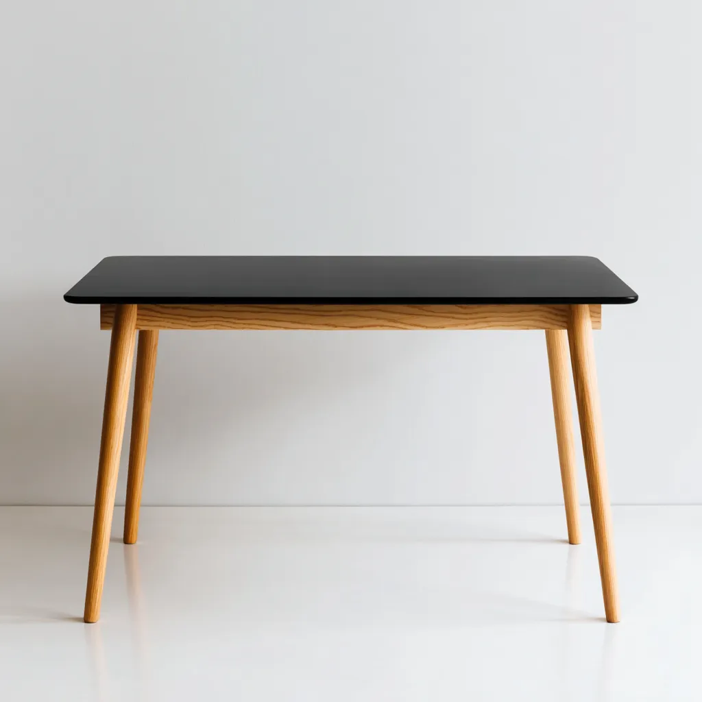 Table à manger - bois massif - 140x75x75 cm - noir-bois naturel - design moderne-Interiorilo