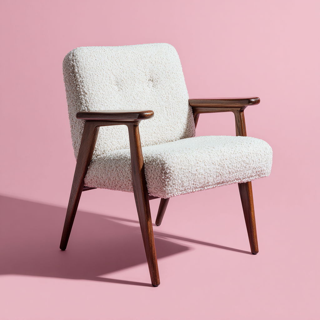 Fauteuil - tissu bouclette - bois - 62x58x82 cm - blanc - style rétro-Interiorilo