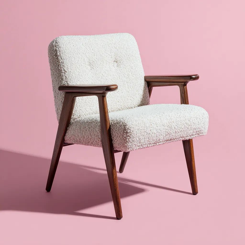 Fauteuil - tissu bouclette - bois - 62x58x82 cm - blanc - style rétro-Interiorilo