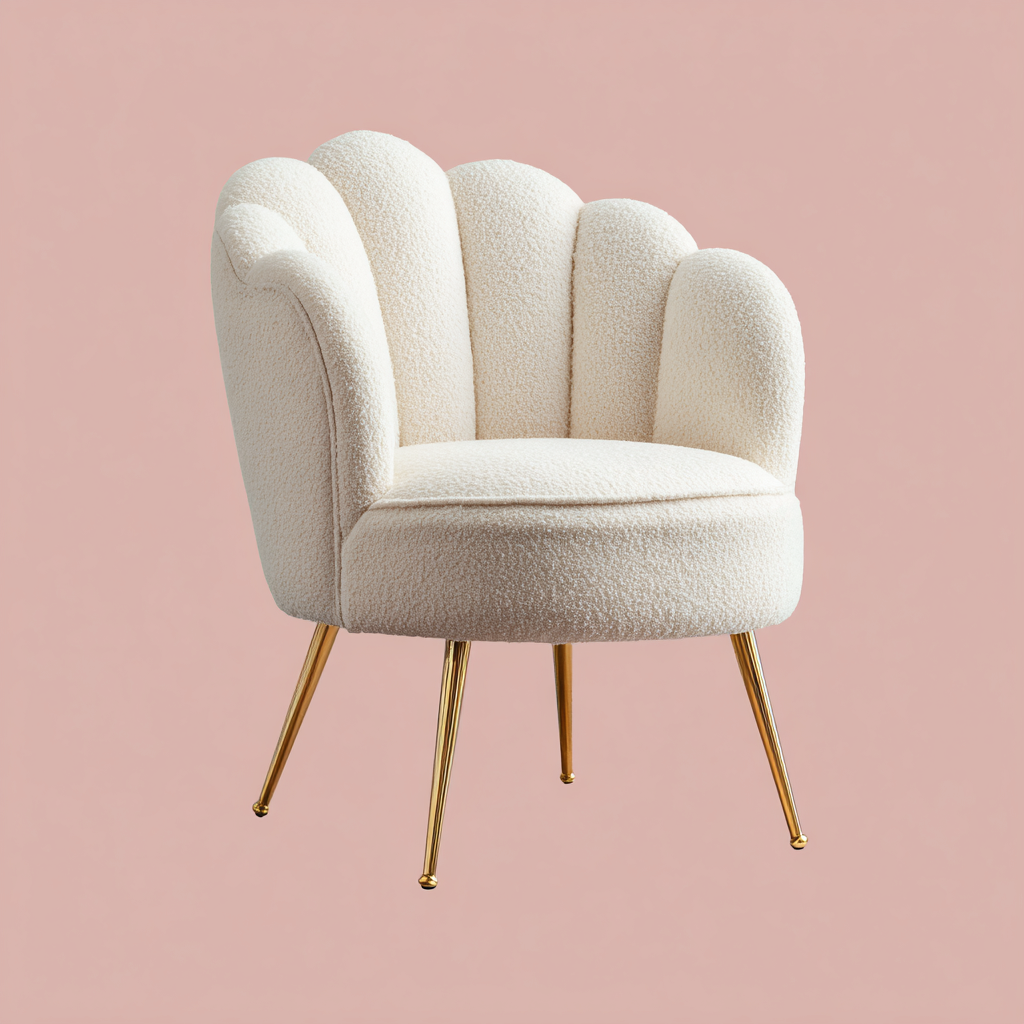 Fauteuil - tissu bouclette - 70x72x78 cm - beige - design coquillage moderne-Interiorilo