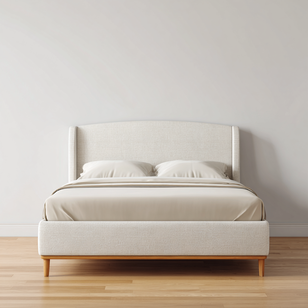 Lit double - tissu - 200x160x112 cm - beige - design contemporain-Interiorilo