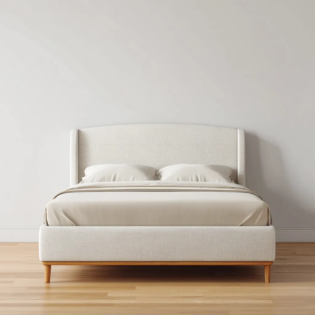 Lit double - tissu - 200x160x112 cm - beige - design contemporain-Interiorilo